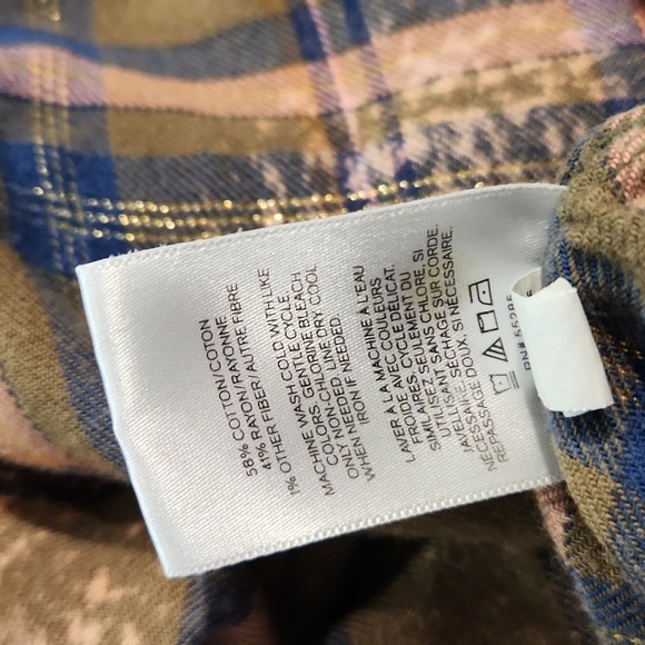Express Boyfriend Flannel Button Up Gold Metallic - Picture 7 of 7